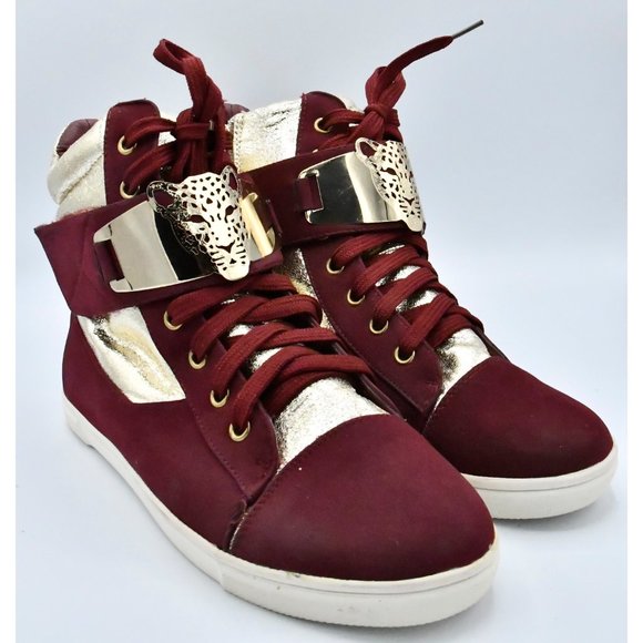 Glaze Shoes - BOGO Burgundy & Gold Leopard High Top Sneakers